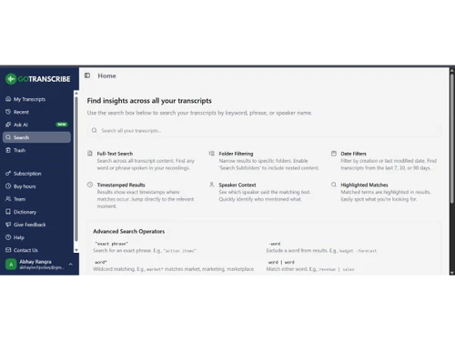 Go Transcribe-search