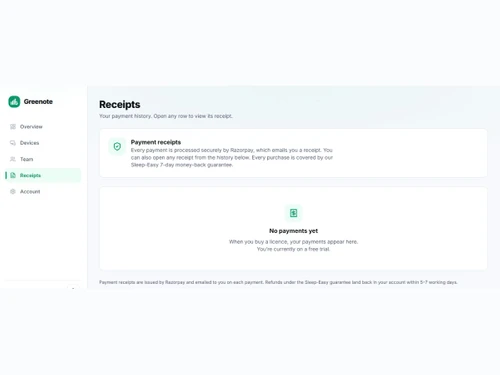 Greenote receipts