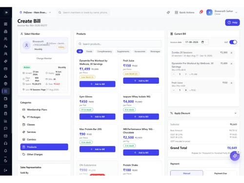 MyGymDesk create bill
