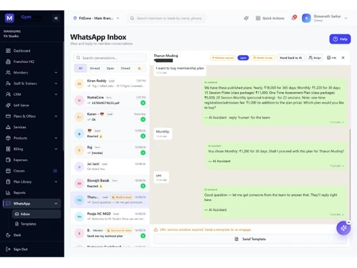 MyGymDesk whatsApp