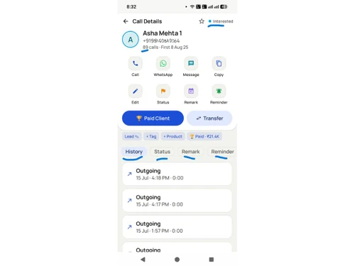 RMDialer call details