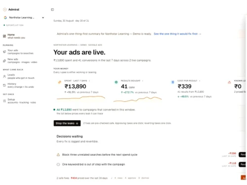 Admiral dashboard