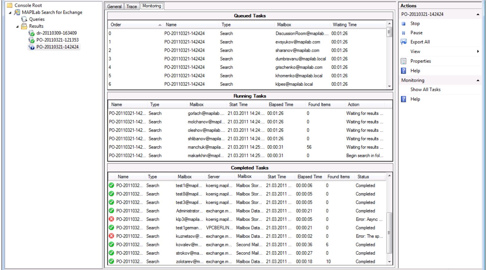 Mapilab search for exchange monitoring