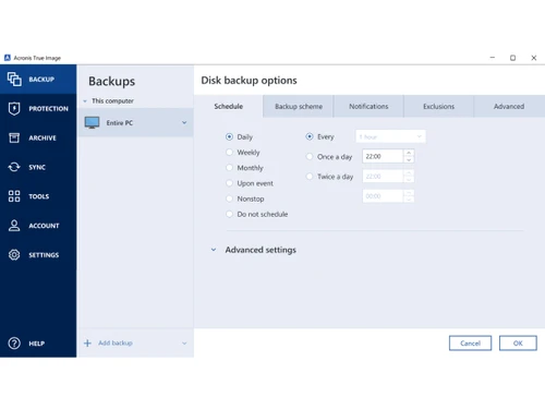 Acronis True Image-scheduling