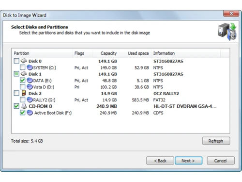 Active Disk Image-partitions