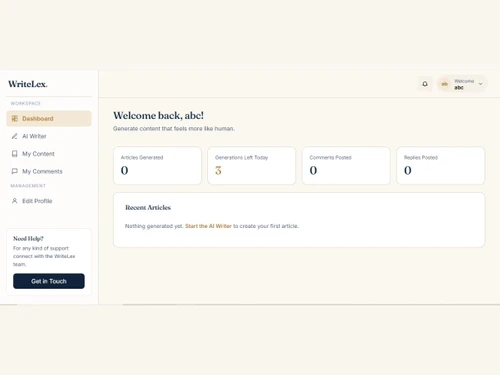 WriteLex dashboard