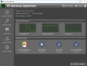 Smart PC Services Optimizer 3 general settings