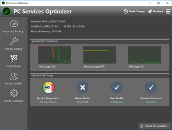 Smart PC Services Optimizer 3 general settings