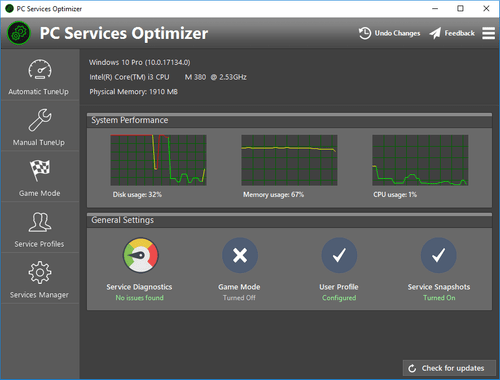 Smart PC Services Optimizer 3 general settings