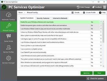 Smart PC Services Optimizer 3 system function
