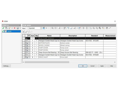 autocad mechanical bill of materials