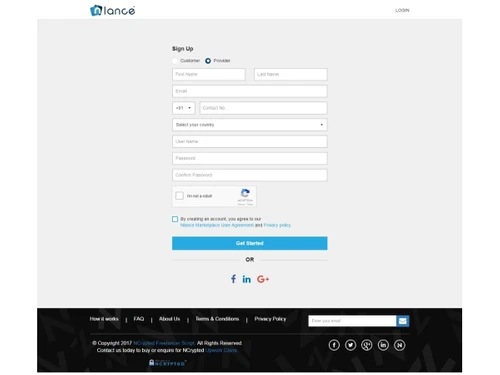 Nlance-signup page
