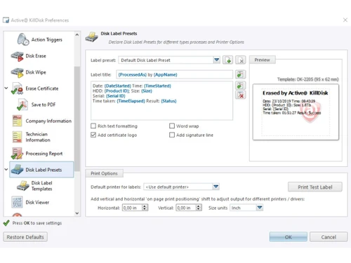 Lsoft Killdisk-Disk Label Presets