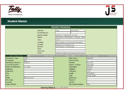 school college management on tally information
