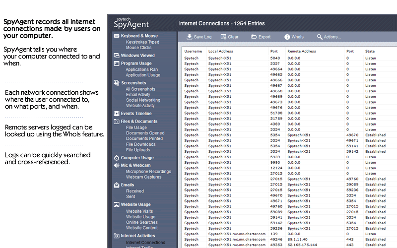 Spytech Spy Suite internet connection