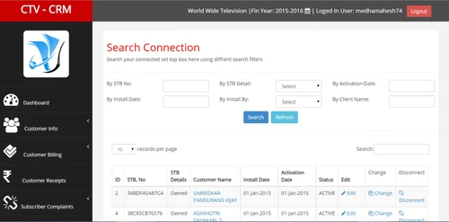 STB CRM search connection