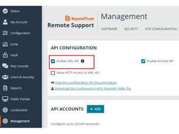 BeyondTrust Remote Support API Configuration