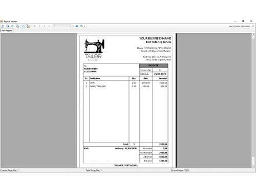 Sunrise tailoring invoice