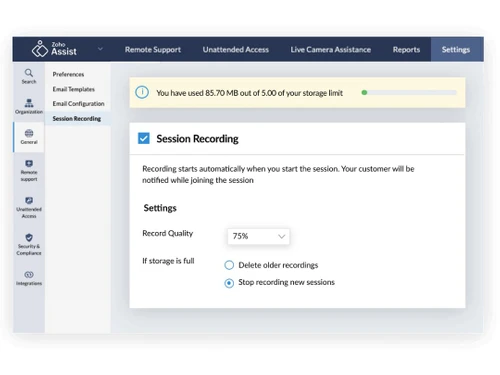 zoho assist-recording