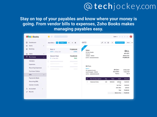 Zoho accounting purchase dashboard