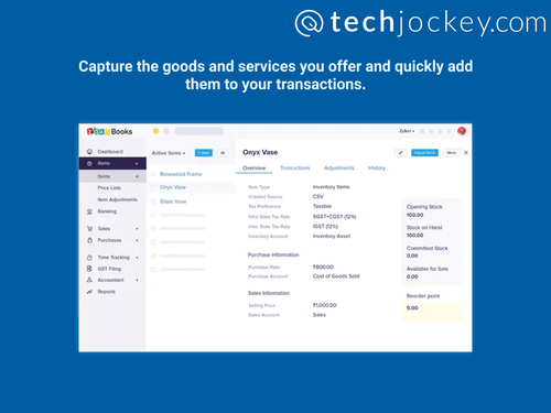 Zoho books item details