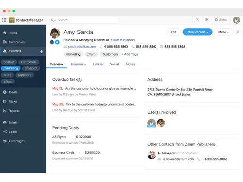 Zoho Contact Manager Tasks