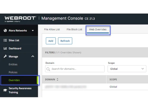 Webroot DNS Protection Web Overrides