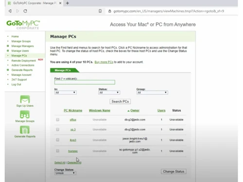gotomypc-manage pcs