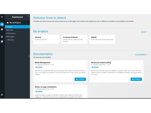 Jahia Digital Experience Platform Dashboard