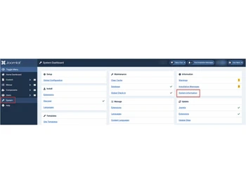 Joomla dashboard