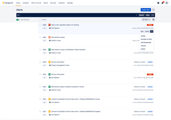 Opsgenie alerts section