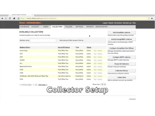 sonian archiving Collector Setup