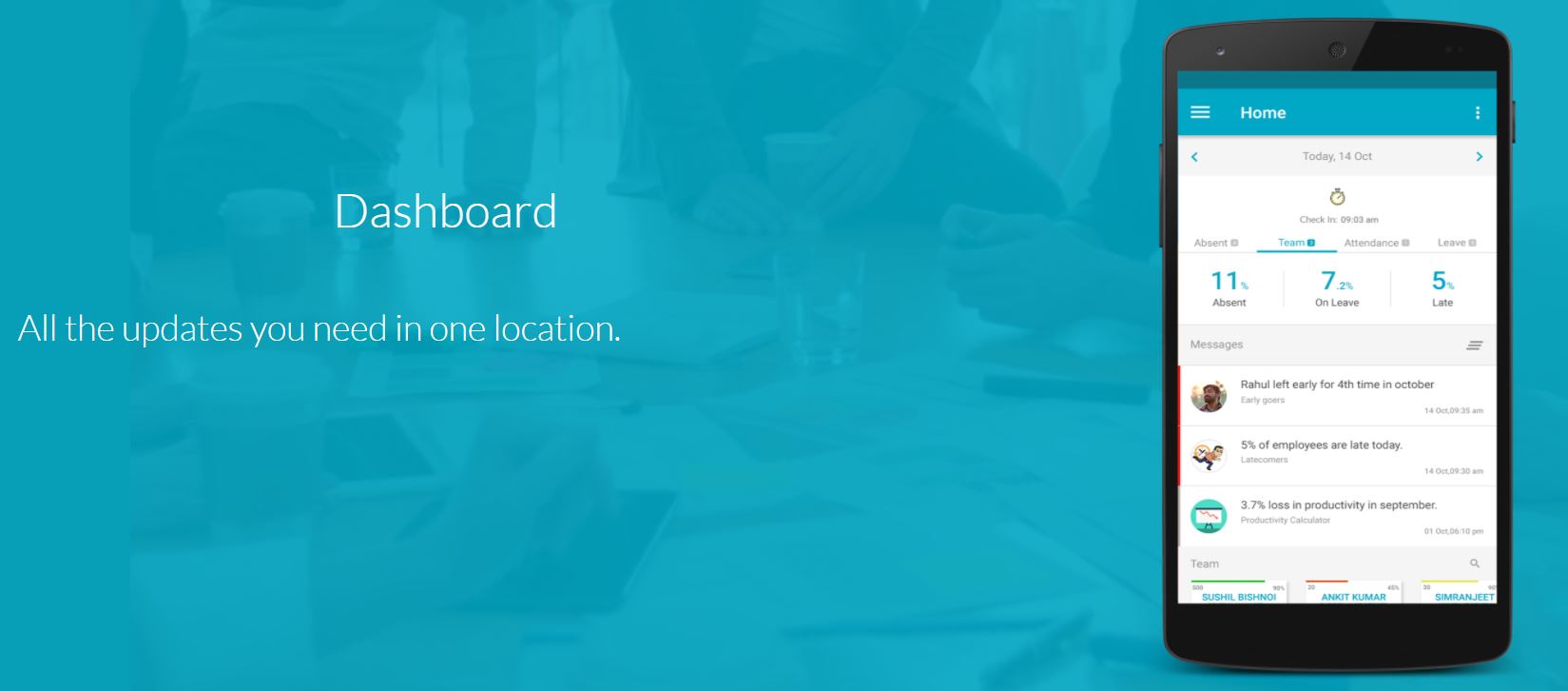 AquaTeams dashboard